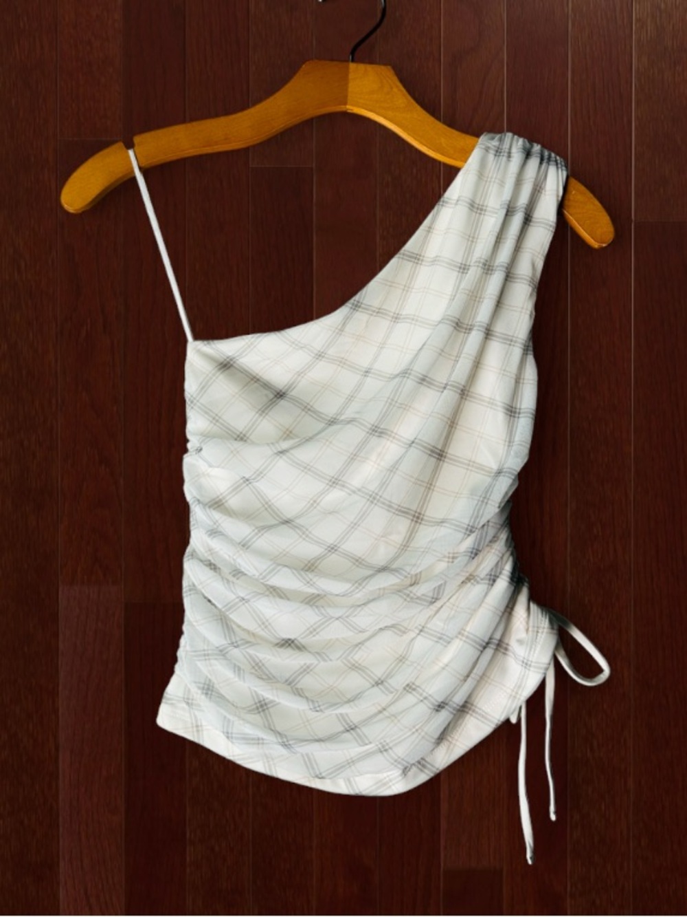๐๐ซ Abercrombie Plaid Over Shoulder Cinched Tie Top XS NWT - Picture 4 of 14